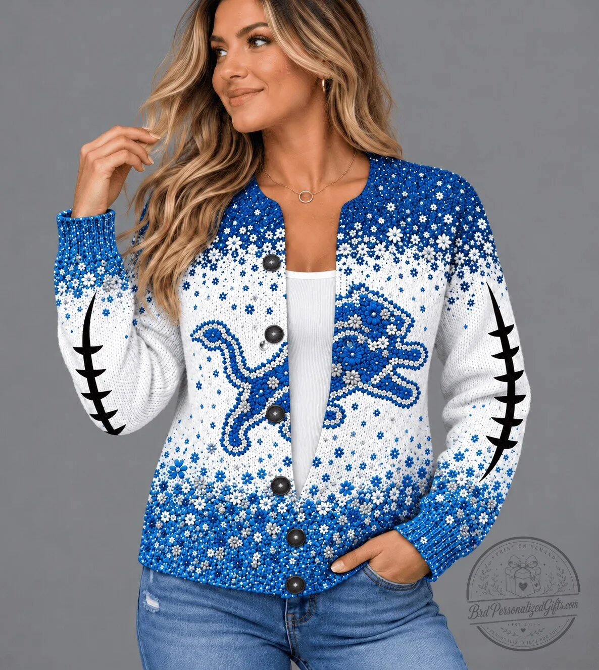 Detroit Lions Floral Football Fan Cardigan Sweater