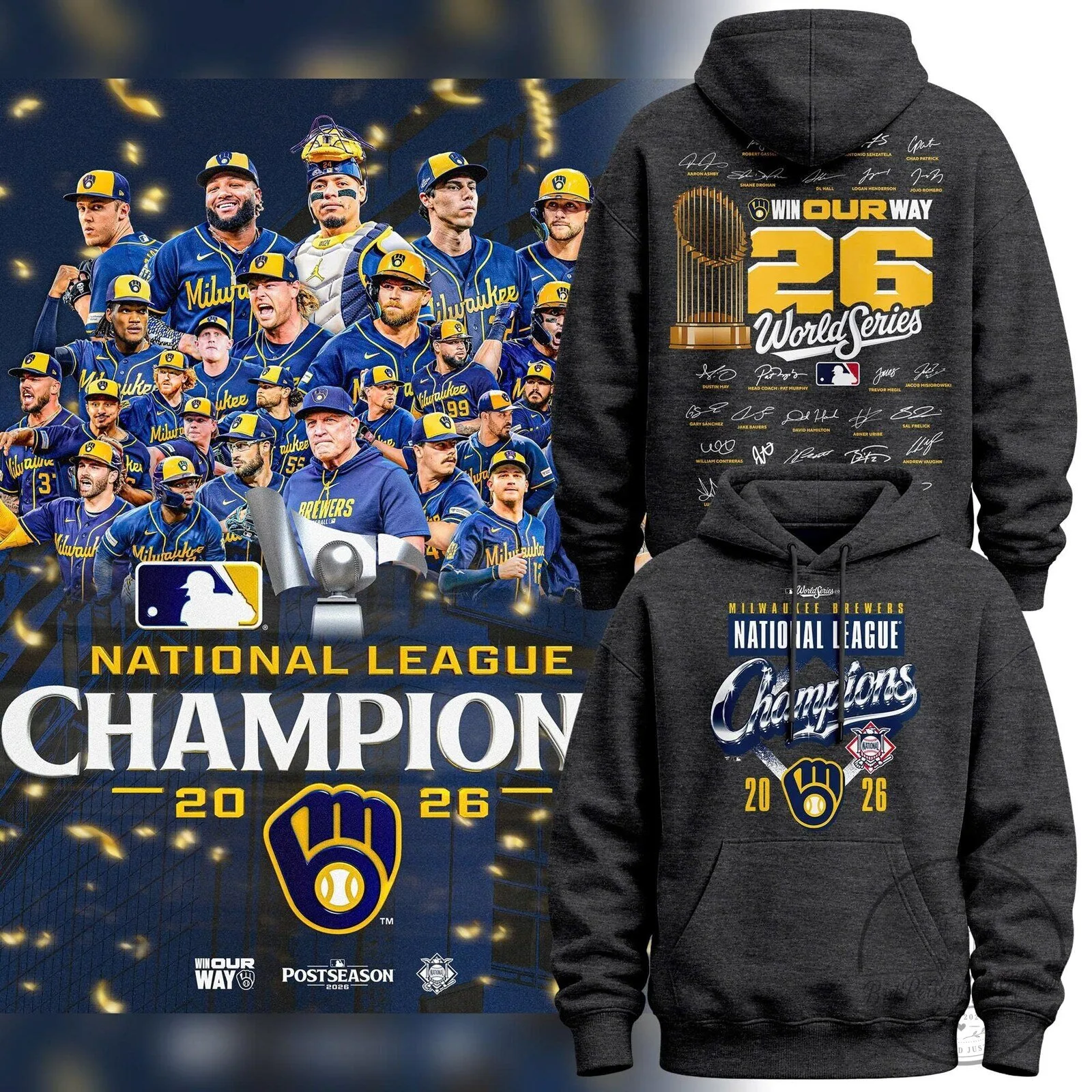 Milwaukee Brewers 2026 National League Champions Locker Room Signatures Hoodie