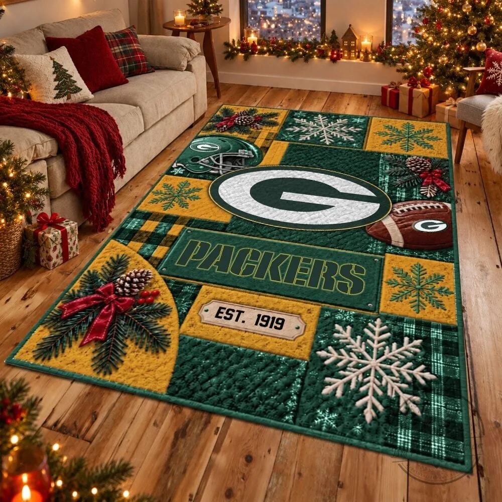 Green Bay Packers Christmas Holiday Snowflake Rug