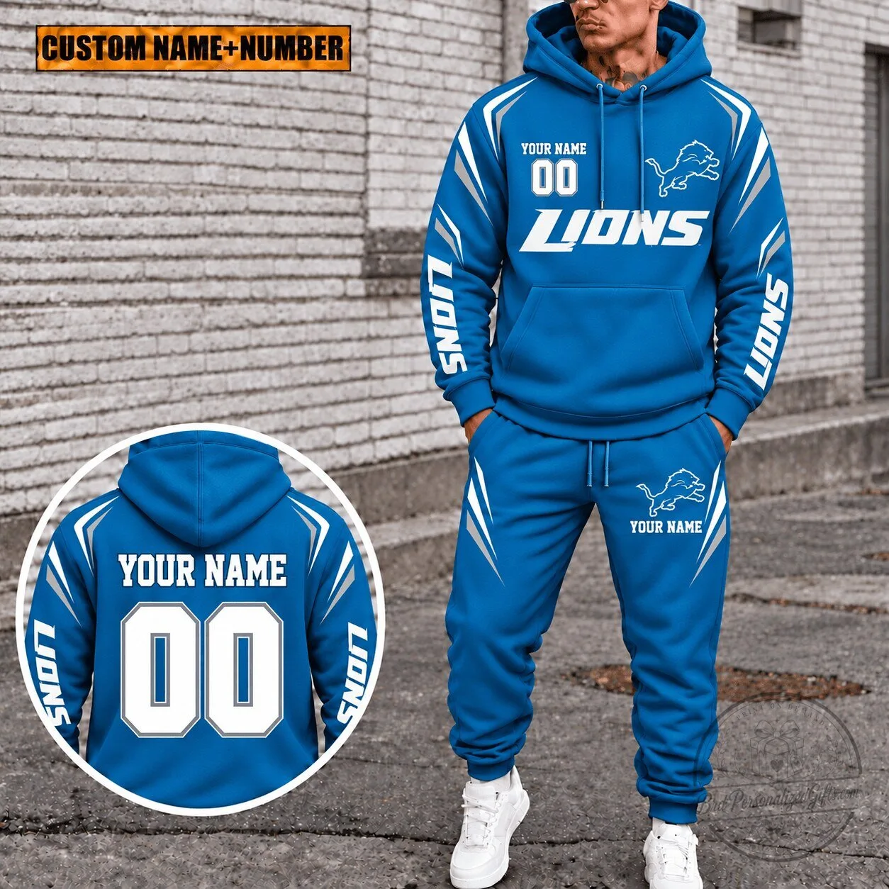Detroit Lions Personalized Football Team Hoodie and Sweatpants Set
