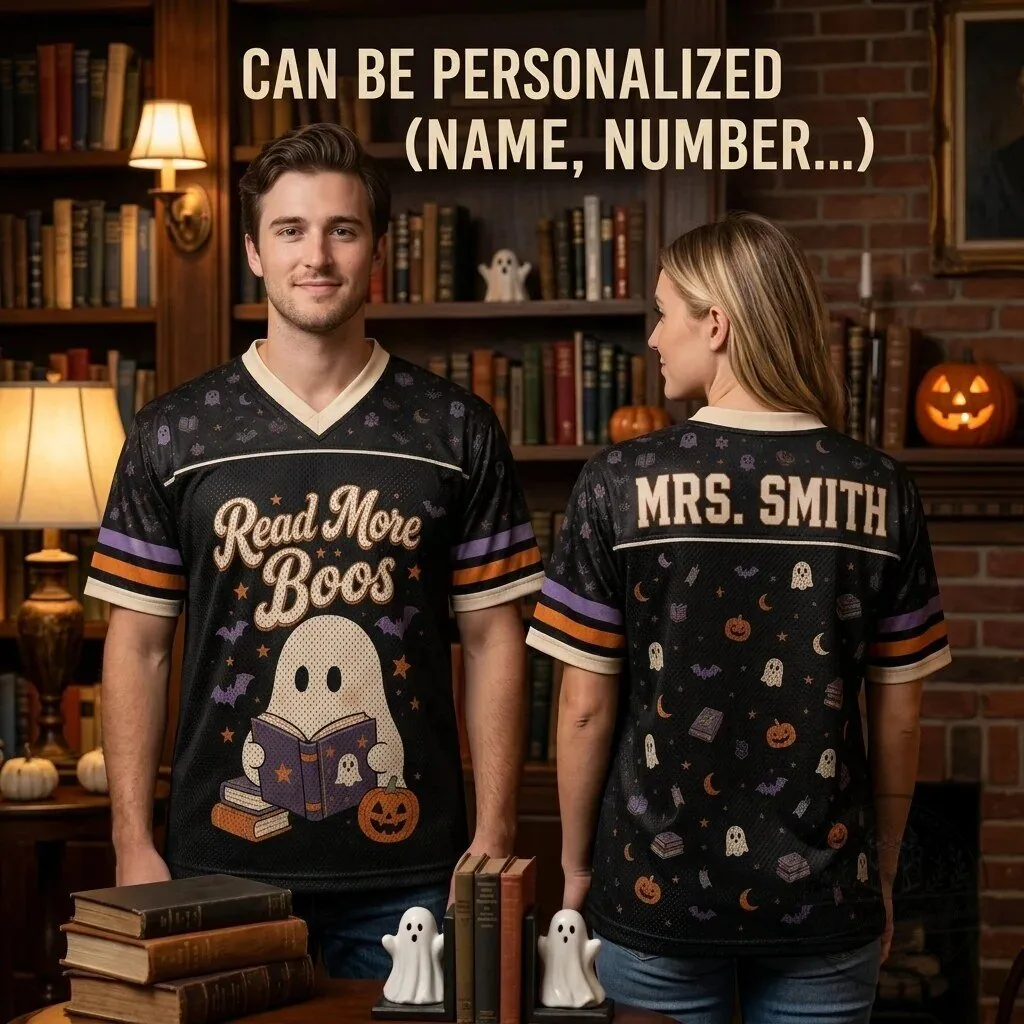 Personalized Read More Boos Halloween Ghost Book Lover Football Jersey