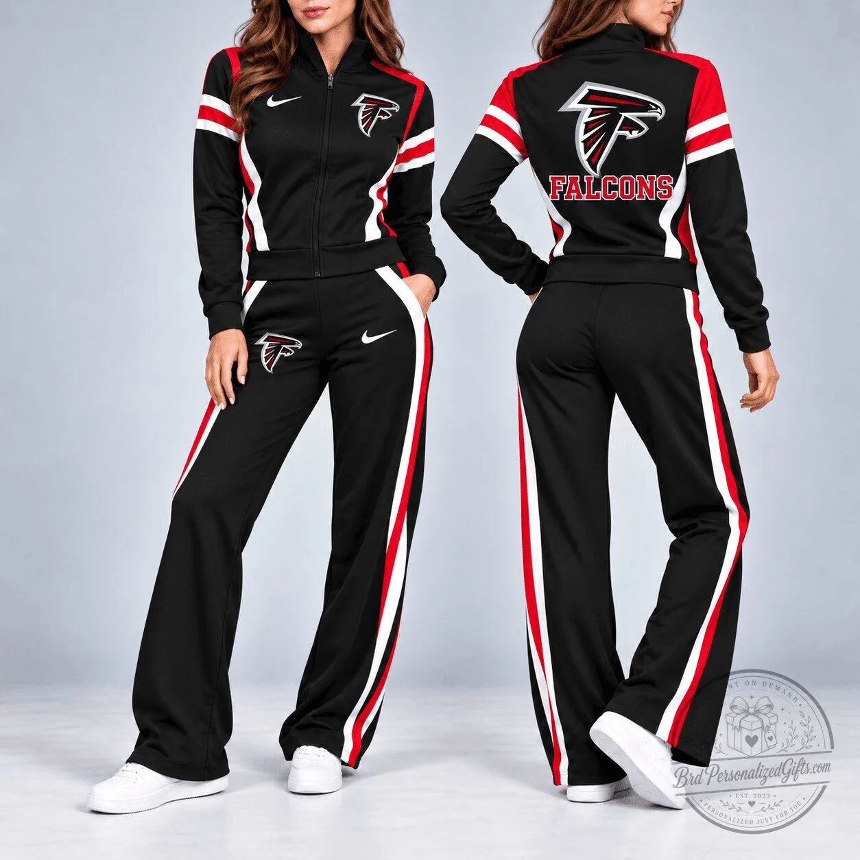 Atlanta Falcons Womens Black and Red Striped Full-Zip Track Jacket