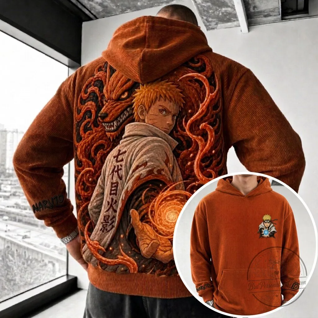 Naruto Uzumaki Nine-Tails Chakra Mode Corduroy Hoodie