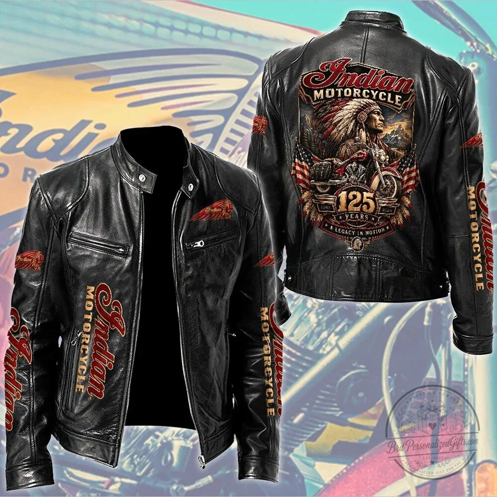 Men's Leather Jacket in Black for Indian Motorcycle 125th Anniversary
