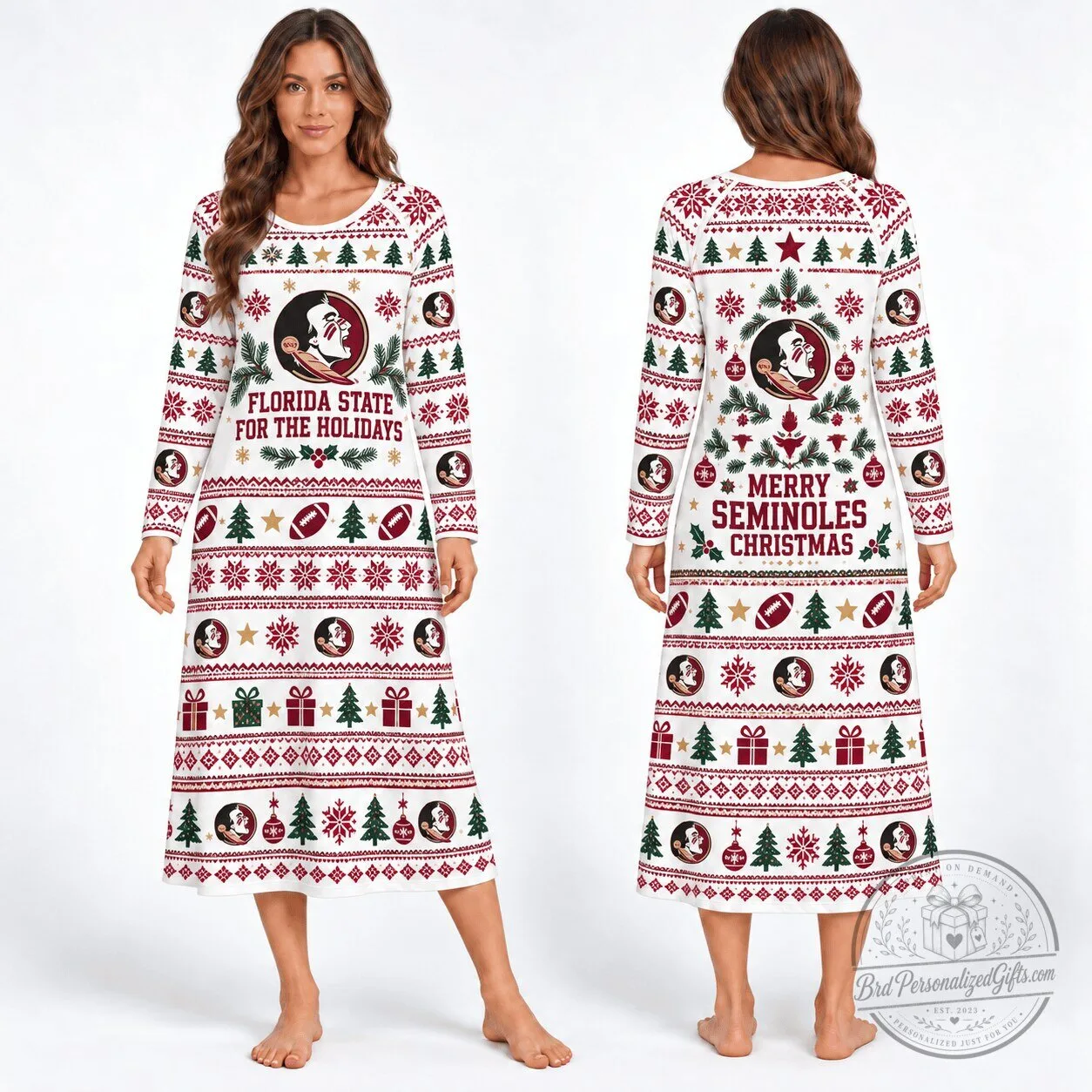 Florida State Seminoles Christmas Ugly Sweater Style Long Sleeve Nightgown