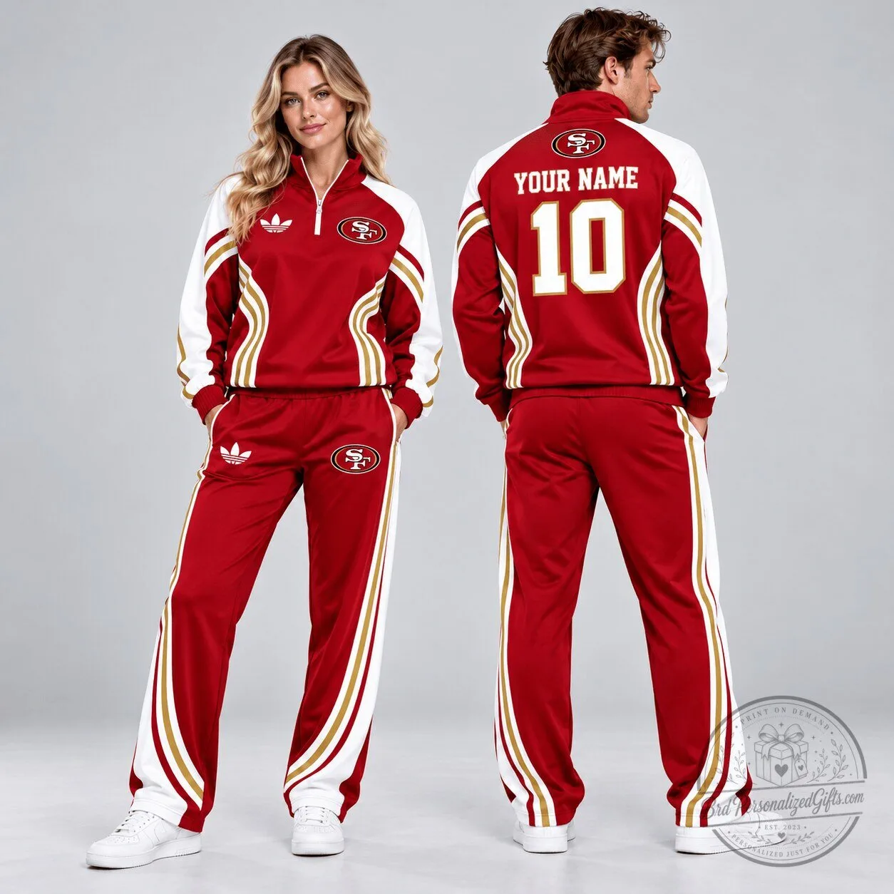 San Francisco 49ers Custom Name Number Red Quarter Zip Pullover Sweatshirt