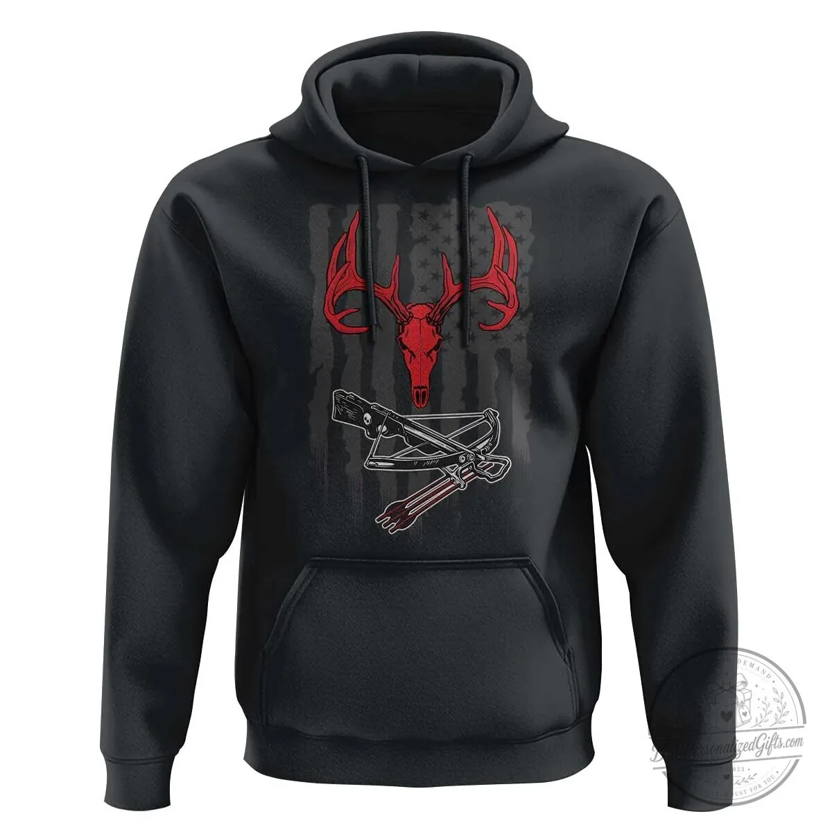Compound Bow Hunting Deer Skull American Flag Archery Hoodie