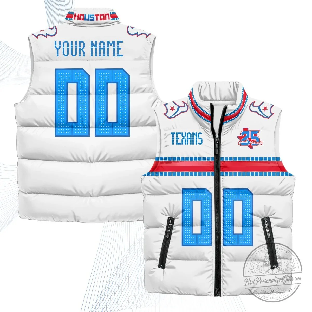 Houston Texans Custom Football Team Puffer Vest with Player Number 4 Houston Texans Custom Football Team Puffer Vest with Player Number