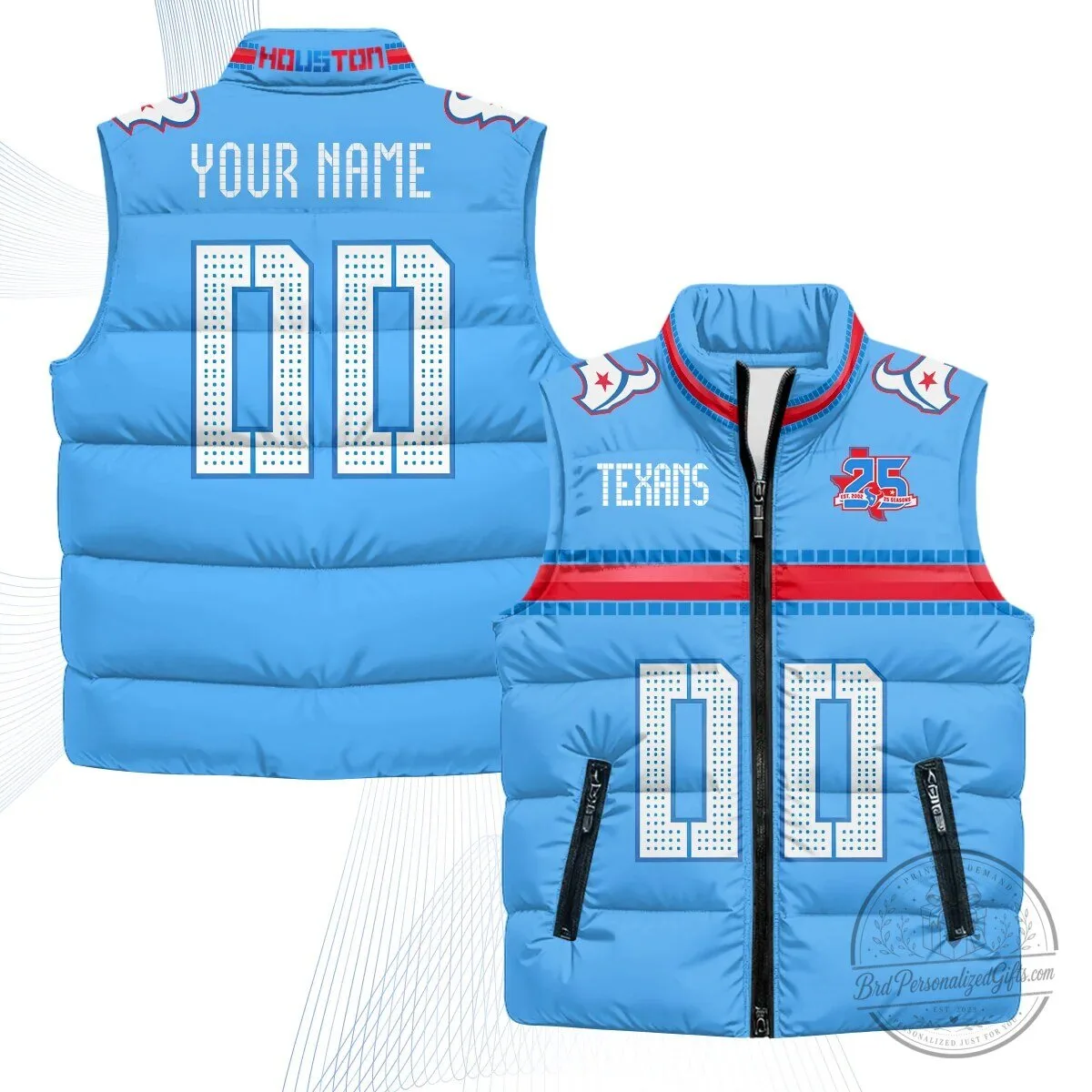 Houston Texans Custom Football Team Puffer Vest with Player Number 5 Houston Texans Custom Football Team Puffer Vest with Player Number