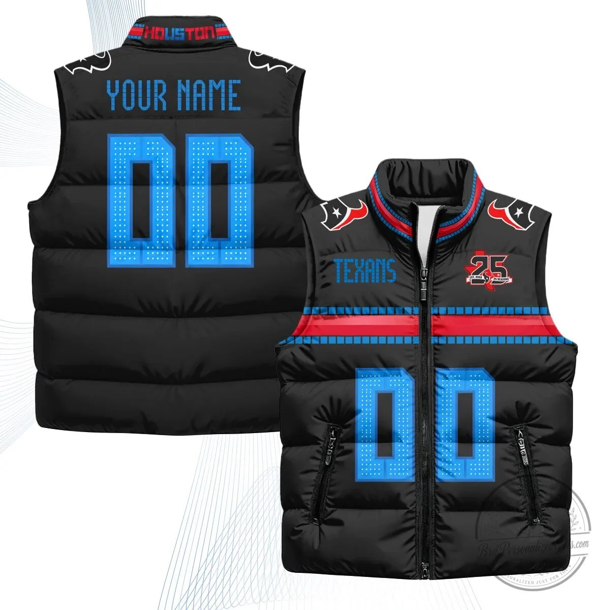 Houston Texans Custom Football Team Puffer Vest with Player Number 6 Houston Texans Custom Football Team Puffer Vest with Player Number